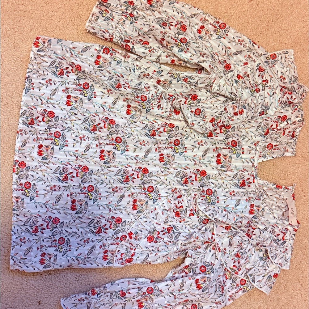LOFT Floral blouse with ruffles! New with tags